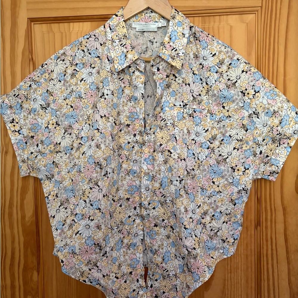 Simons Blue and Yellow Floral Blouse